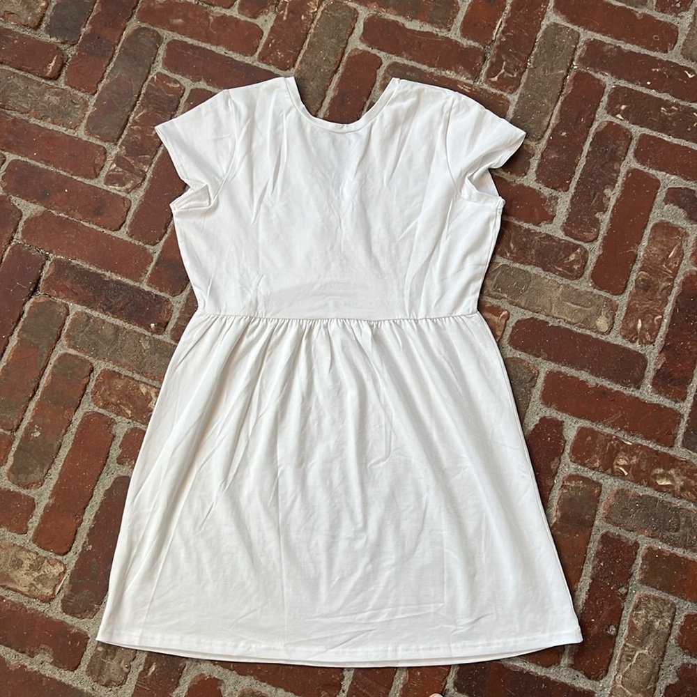 Garnet Hill Faux Wrap White Short Sleeve T-shirt Dress - Picture 5 of 5